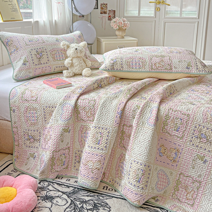 91家纺网 家纺一手货源 找家纺 羽爱家纺 2025新款A类双面印花全棉水洗床盖套件-三件套 彩虹蛋糕