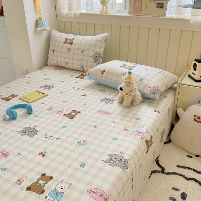 91家纺网 家纺一手货源 找家纺 曼之夏 2025新款全棉纯棉40支学生季卡通印花床单单床单床单单件 樱桃熊仔