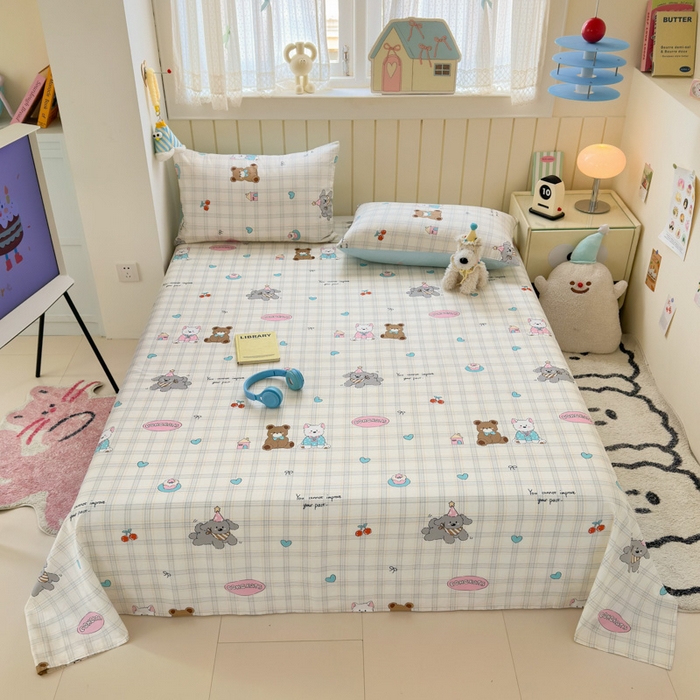 91家纺网 家纺一手货源 找家纺 曼之夏 2025新款全棉纯棉40支学生季卡通印花床单单床单床单单件 樱桃熊仔