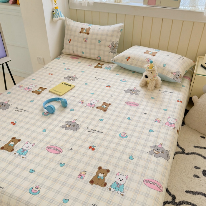 91家纺网 家纺一手货源 找家纺 曼之夏 2025新款全棉纯棉40支学生季卡通印花床单单床单床单单件 樱桃熊仔