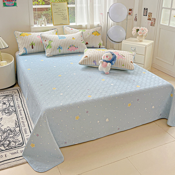 91家纺网 家纺一手货源 找家纺 羽爱家纺 2025新款A类双面印花全棉水洗床盖套件-三件套 动漫恐龙