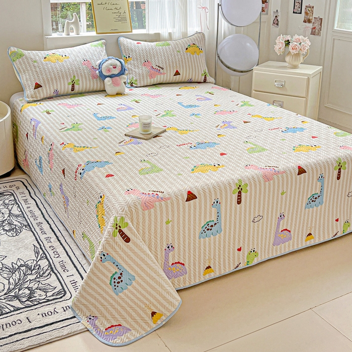 91家纺网 家纺一手货源 找家纺 羽爱家纺 2025新款A类双面印花全棉水洗床盖套件-三件套 动漫恐龙