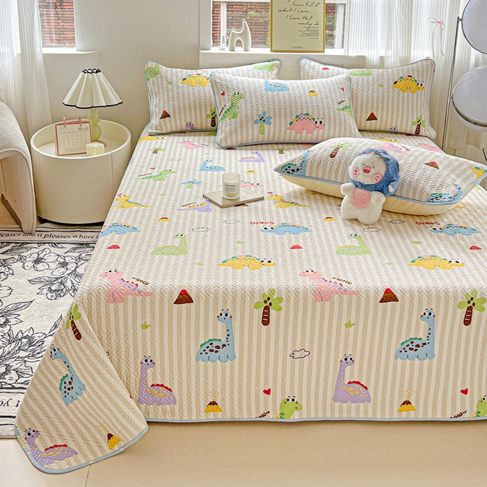 91家纺网 家纺一手货源 找家纺 羽爱家纺 2025新款A类双面印花全棉水洗床盖套件-三件套 动漫恐龙