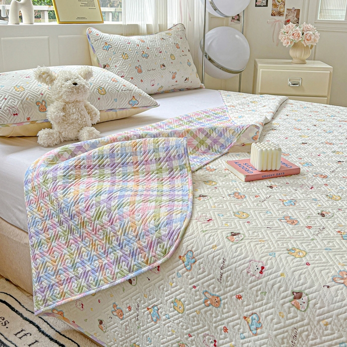 91家纺网 家纺一手货源 找家纺 羽爱家纺 2025新款A类双面印花全棉水洗床盖套件-三件套 萌宠国度