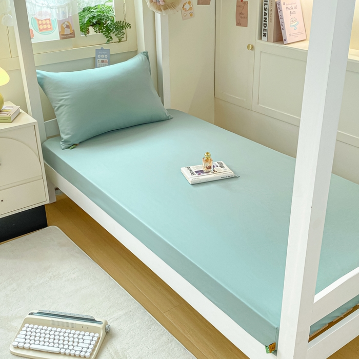 91家纺网 家纺一手货源 找家纺 凡客家居 2025新款全棉学生床笠三件套 氧气蓝