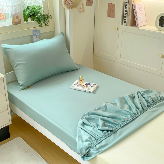 91家纺网 家纺一手货源 找家纺 凡客家居 2025新款全棉学生床笠三件套 氧气蓝