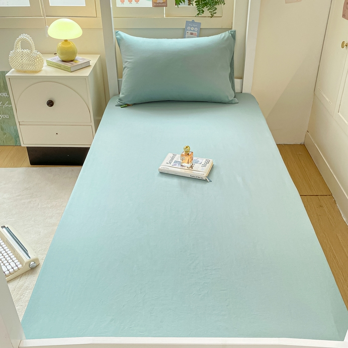 91家纺网 家纺一手货源 找家纺 凡客家居 2025新款全棉学生床笠三件套 氧气蓝