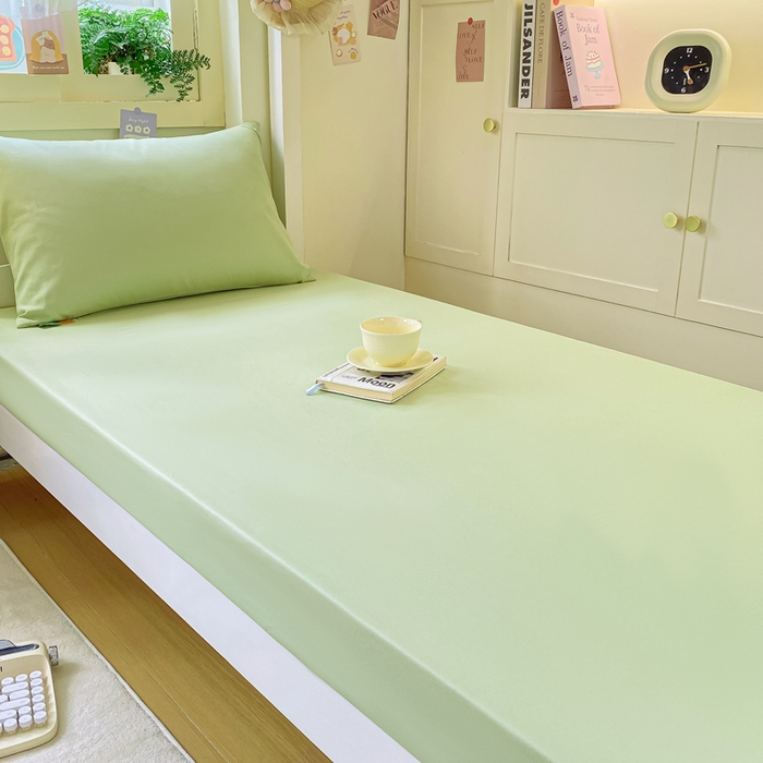 91家纺网 家纺一手货源 找家纺 凡客家居 2025新款全棉学生床笠三件套 嫩牙绿