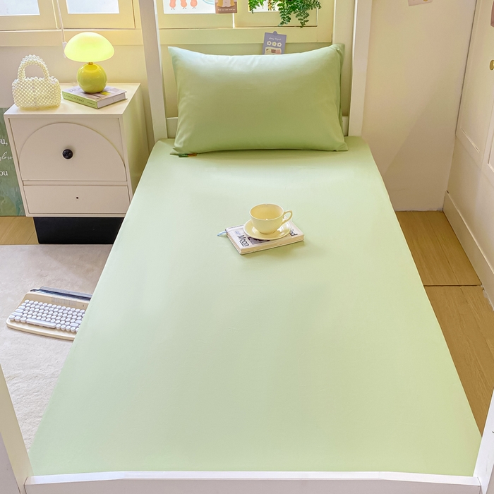 91家纺网 家纺一手货源 找家纺 凡客家居 2025新款全棉学生床笠三件套 嫩牙绿