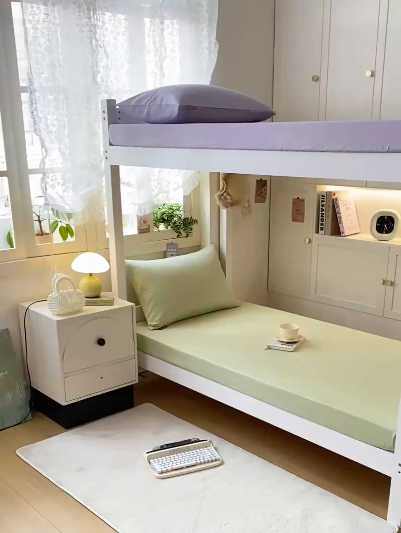 91家纺网 家纺一手货源 找家纺 凡客家居 2025新款全棉学生床笠三件套 嫩牙绿