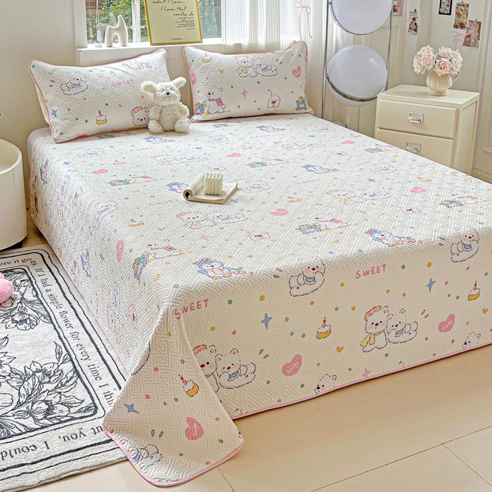91家纺网 家纺一手货源 找家纺 羽爱家纺 2025新款A类双面印花全棉水洗床盖套件-三件套 甜蜜伙伴
