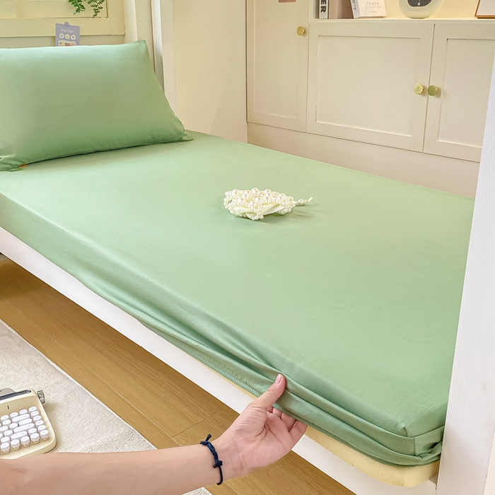 91家纺网 家纺一手货源 找家纺 凡客家居 2025新款全棉学生床笠三件套 中绿