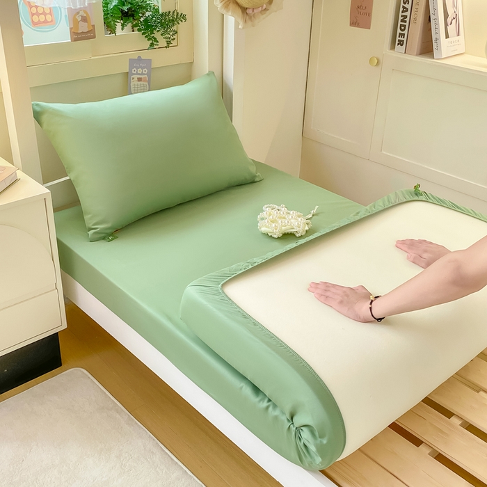 91家纺网 家纺一手货源 找家纺 凡客家居 2025新款全棉学生床笠三件套 中绿