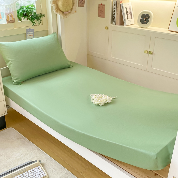 91家纺网 家纺一手货源 找家纺 凡客家居 2025新款全棉学生床笠三件套 中绿