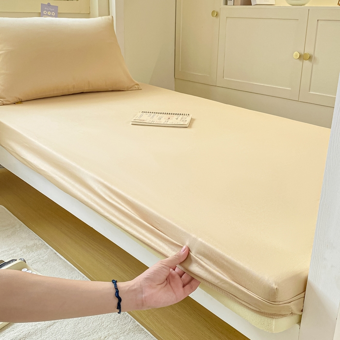 91家纺网 家纺一手货源 找家纺 凡客家居 2025新款全棉学生床笠三件套 奶茶