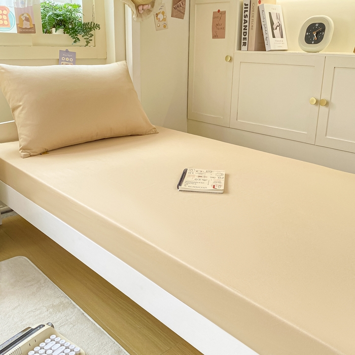 91家纺网 家纺一手货源 找家纺 凡客家居 2025新款全棉学生床笠三件套 奶茶