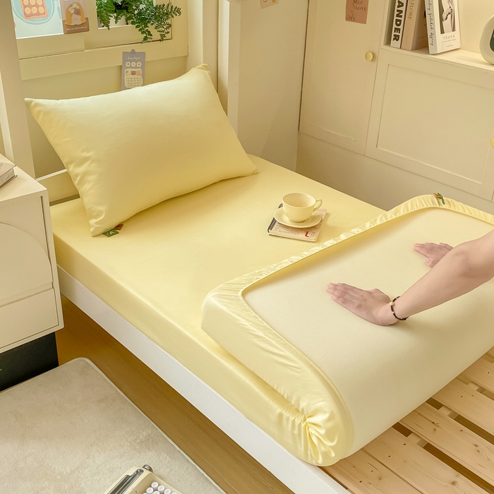 91家纺网 家纺一手货源 找家纺 凡客家居 2025新款全棉学生床笠三件套 茉莉黄