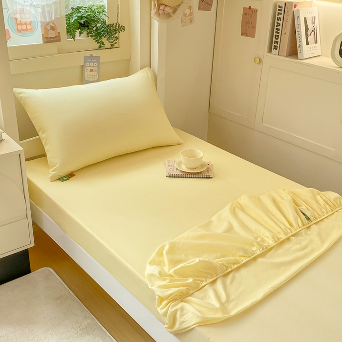 91家纺网 家纺一手货源 找家纺 凡客家居 2025新款全棉学生床笠三件套 茉莉黄