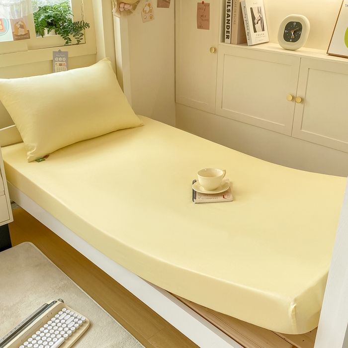 91家纺网 家纺一手货源 找家纺 凡客家居 2025新款全棉学生床笠三件套 茉莉黄