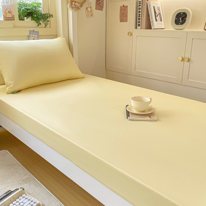 91家纺网 家纺一手货源 找家纺 凡客家居 2025新款全棉学生床笠三件套 茉莉黄