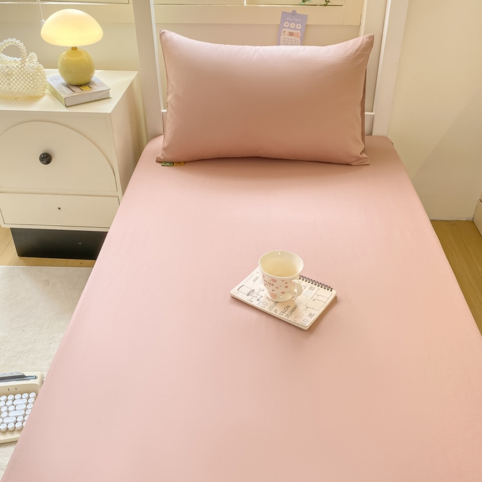 91家纺网 家纺一手货源 找家纺 凡客家居 2025新款全棉学生床笠三件套 豆沙粉