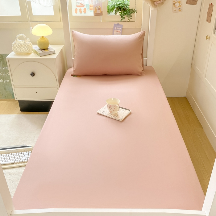 91家纺网 家纺一手货源 找家纺 凡客家居 2025新款全棉学生床笠三件套 豆沙粉