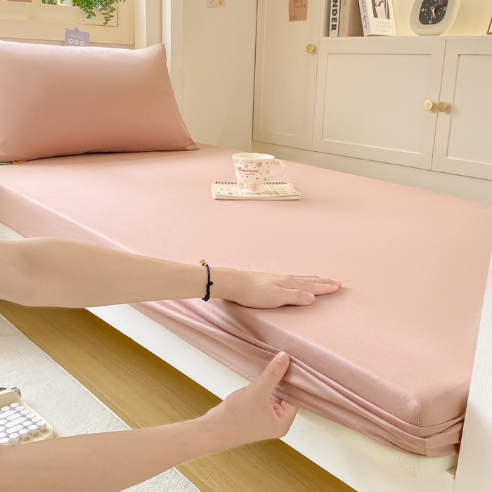 91家纺网 家纺一手货源 找家纺 凡客家居 2025新款全棉学生床笠三件套 豆沙粉