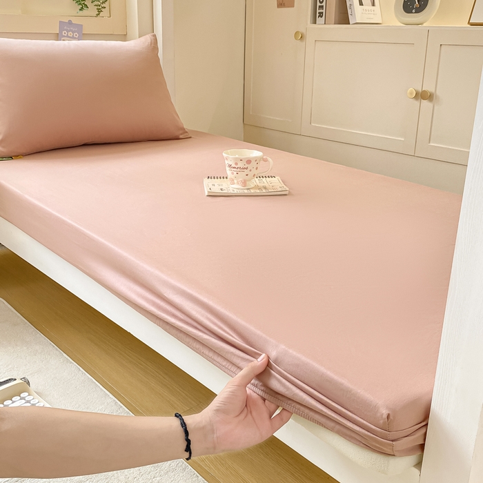 91家纺网 家纺一手货源 找家纺 凡客家居 2025新款全棉学生床笠三件套 豆沙粉