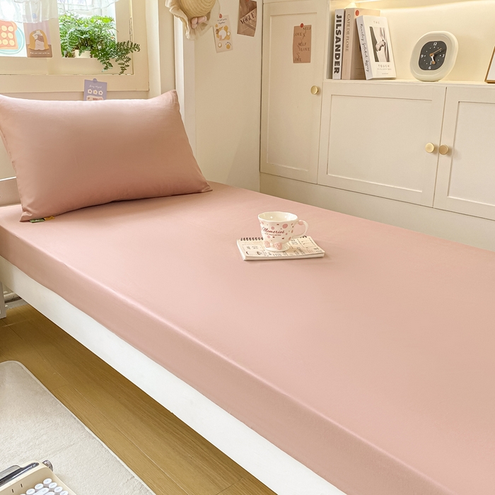 91家纺网 家纺一手货源 找家纺 凡客家居 2025新款全棉学生床笠三件套 豆沙粉