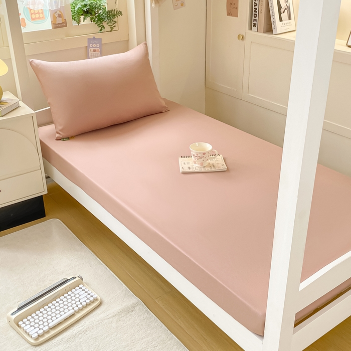 91家纺网 家纺一手货源 找家纺 凡客家居 2025新款全棉学生床笠三件套 豆沙粉