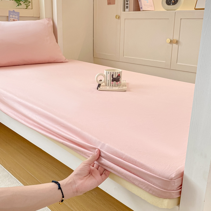 91家纺网 家纺一手货源 找家纺 凡客家居 2025新款全棉学生床笠三件套 仙女粉