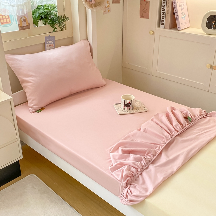 91家纺网 家纺一手货源 找家纺 凡客家居 2025新款全棉学生床笠三件套 仙女粉