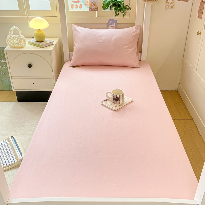 91家纺网 家纺一手货源 找家纺 凡客家居 2025新款全棉学生床笠三件套 仙女粉