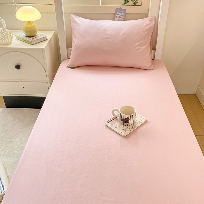 91家纺网 家纺一手货源 找家纺 凡客家居 2025新款全棉学生床笠三件套 仙女粉