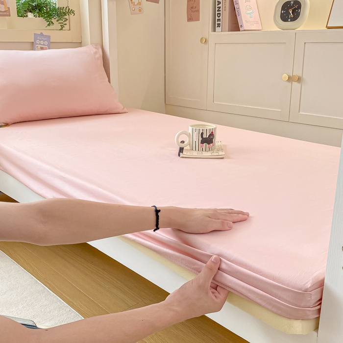 91家纺网 家纺一手货源 找家纺 凡客家居 2025新款全棉学生床笠三件套 仙女粉