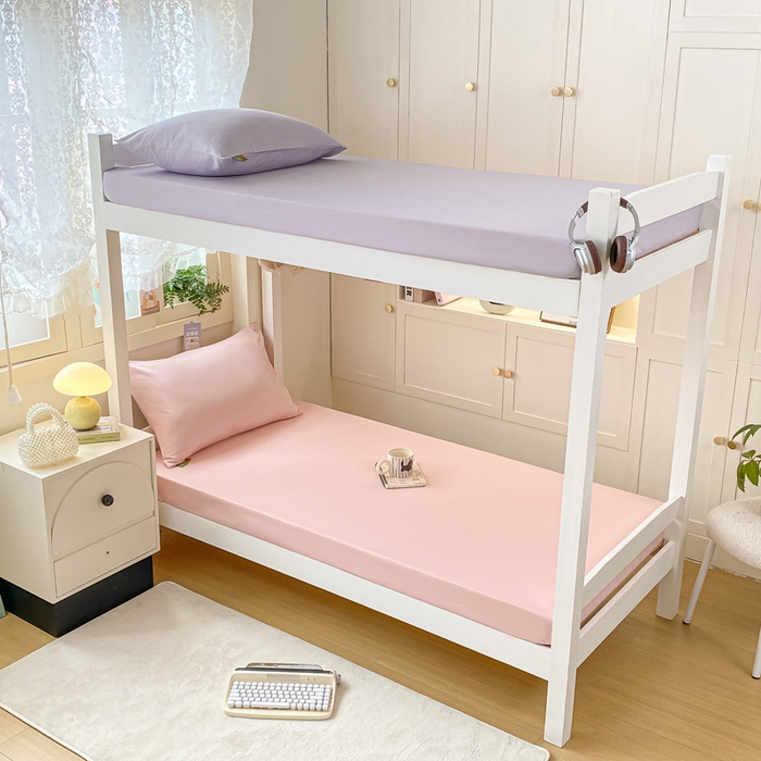 91家纺网 家纺一手货源 找家纺 凡客家居 2025新款全棉学生床笠三件套 仙女粉