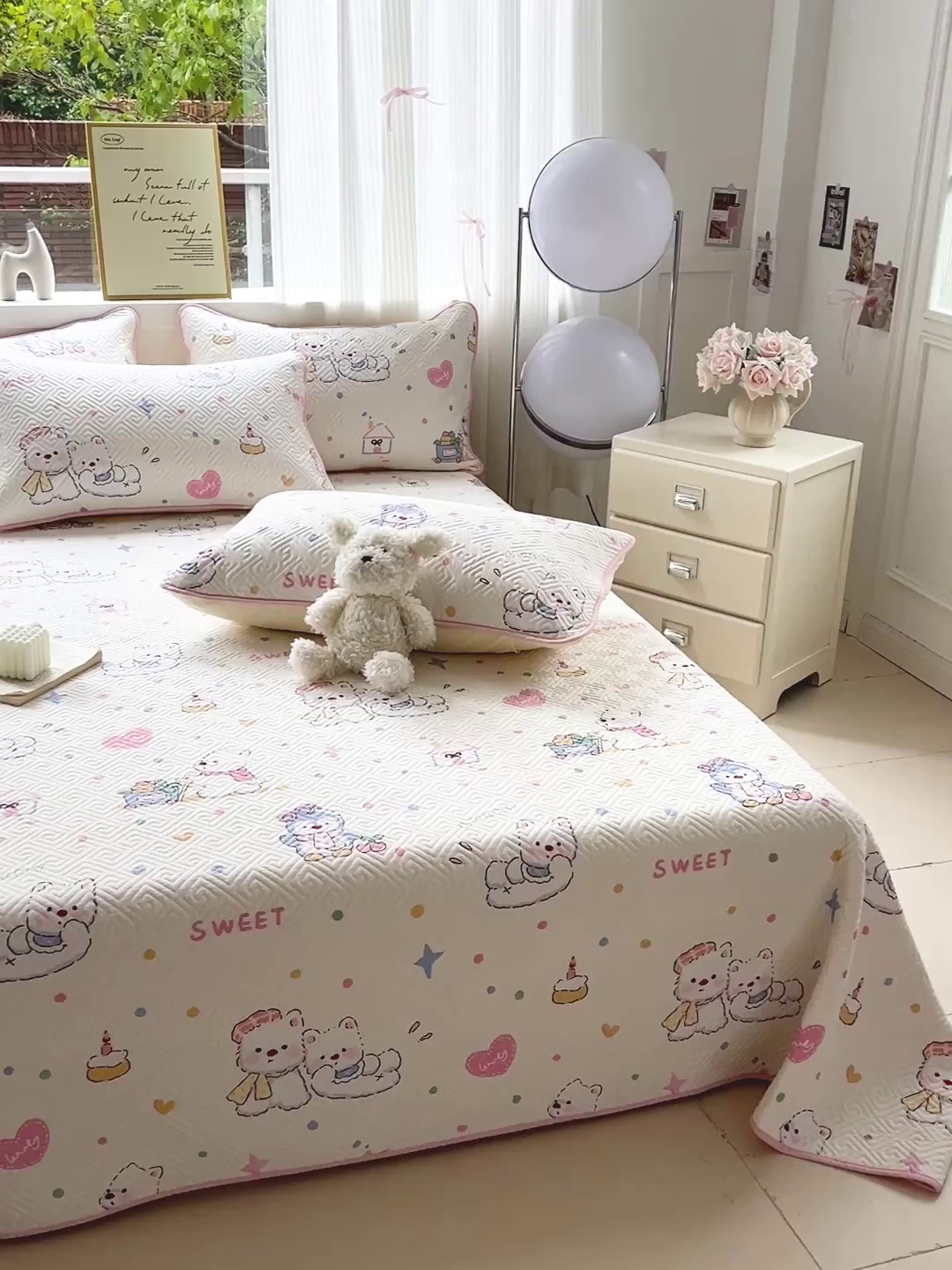 91家纺网 家纺一手货源 找家纺 羽爱家纺 2025新款A类双面印花全棉水洗床盖套件-三件套 甜蜜伙伴