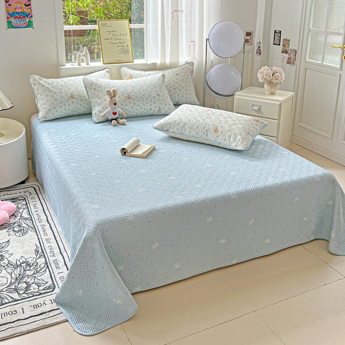 91家纺网 家纺一手货源 找家纺 羽爱家纺 2025新款A类双面印花全棉水洗床盖套件-三件套 兔子乐园