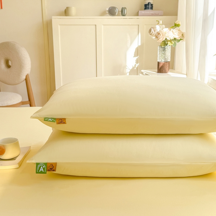 91家纺网 家纺一手货源 找家纺 凡客家居 2025新款全棉纯色简约枕套系列 茉莉黄