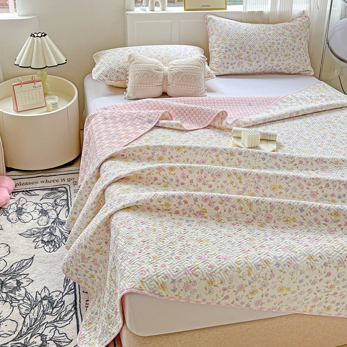 91家纺网 家纺一手货源 找家纺 羽爱家纺 2025新款A类双面印花全棉水洗床盖套件-三件套 向阳花开