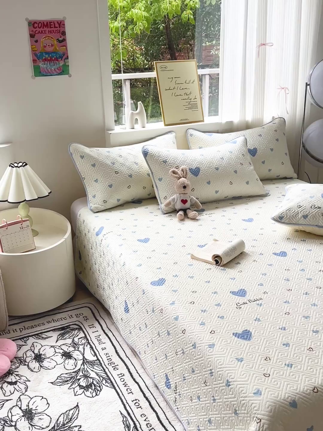 91家纺网 家纺一手货源 找家纺 羽爱家纺 2025新款A类双面印花全棉水洗床盖套件-三件套 心相印