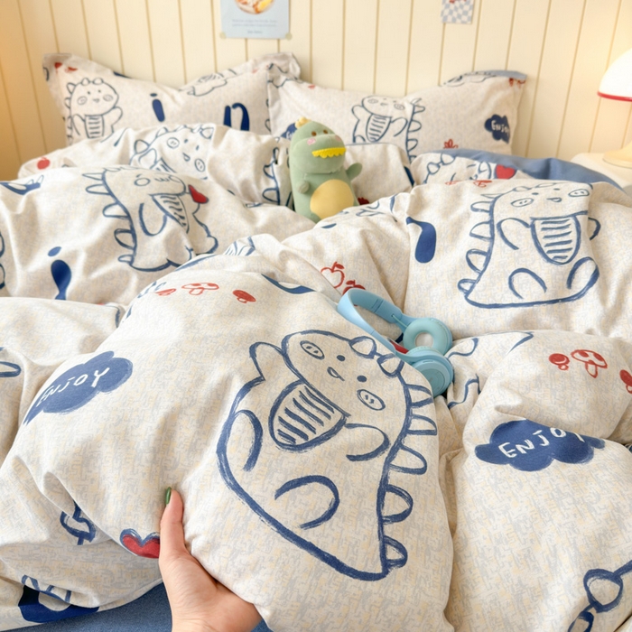 91家纺网 家纺一手货源 找家纺 曼之夏 2025新款原棉加厚磨毛印花四件套 比心