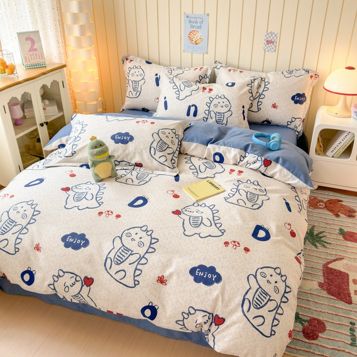 91家纺网 家纺一手货源 找家纺 曼之夏 2025新款原棉加厚磨毛印花四件套 比心