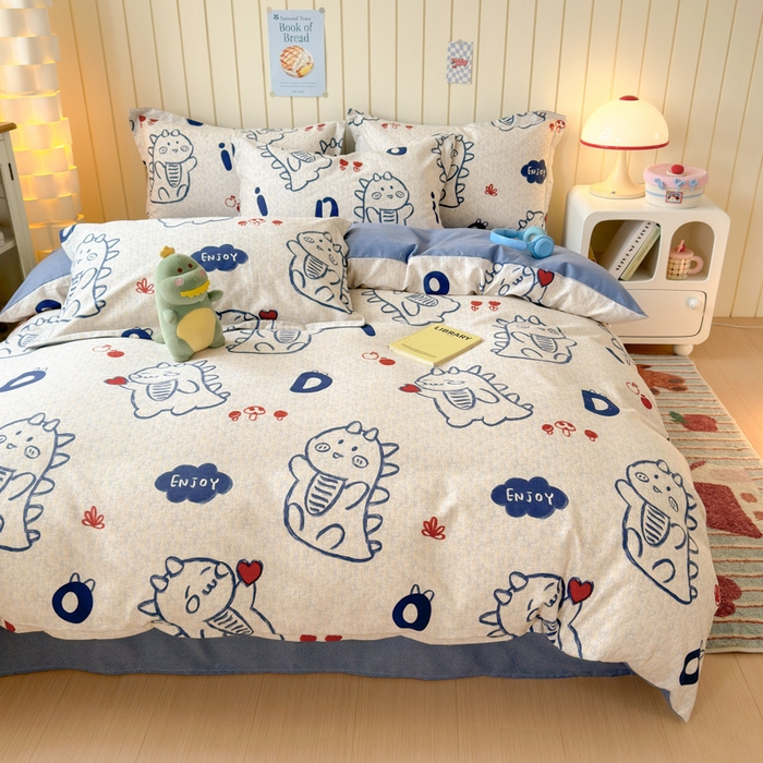 91家纺网 家纺一手货源 找家纺 曼之夏 2025新款原棉加厚磨毛印花四件套 比心