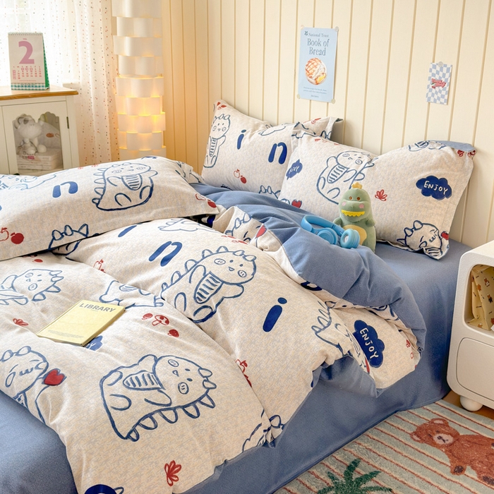 91家纺网 家纺一手货源 找家纺 曼之夏 2025新款原棉加厚磨毛印花四件套 比心