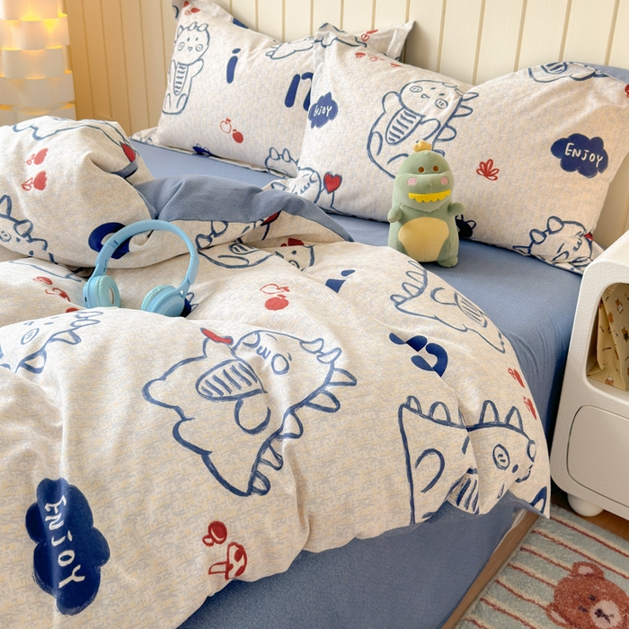 91家纺网 家纺一手货源 找家纺 曼之夏 2025新款原棉加厚磨毛印花四件套 比心