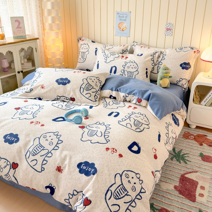 91家纺网 家纺一手货源 找家纺 曼之夏 2025新款原棉加厚磨毛印花四件套 比心