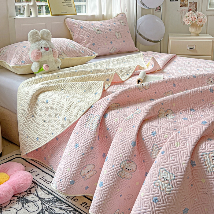 91家纺网 家纺一手货源 找家纺 羽爱家纺 2025新款A类双面印花全棉水洗床盖套件-三件套 星星汪