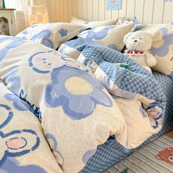 曼之夏 2025新款原棉加厚磨毛印花四件套 布鲁兔