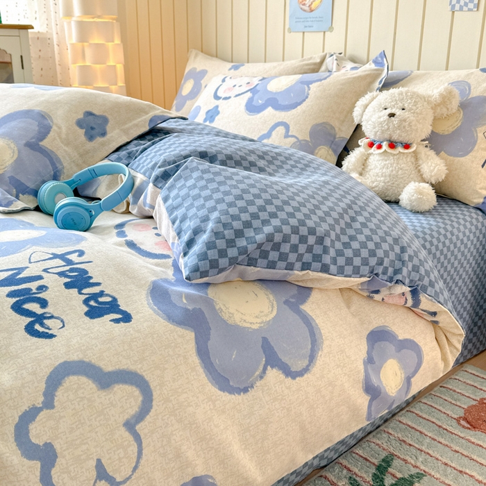 91家纺网 家纺一手货源 找家纺 曼之夏 2025新款原棉加厚磨毛印花四件套 布鲁兔